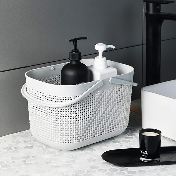 UUJOLY Plastic Organizer Storage Baskets with Handles, Shower Caddy Bins Organizer for Bathroom and kitchen(Grey - Image 7