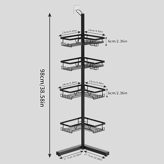 DAOYA Standing Shower Caddy Corner - 4-Tier Floor Shower Caddy Corner Adjustable Bathroom Organizers and Storage with Soap Holder & Razor, Bathroom Free-Standing Organizer for Large Bottles - Image 7