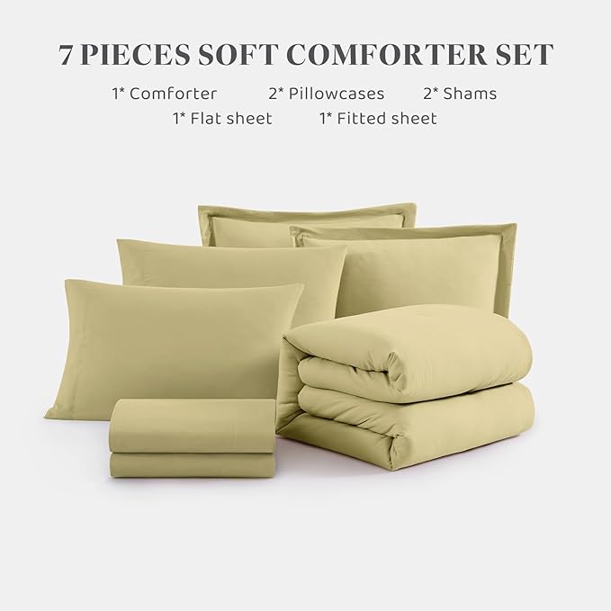 WRENSONGE Queen Comforter Set - 7 Pieces Hemp Soft Bed in a Bag Queen with Fitted Sheet, Flat Sheet, 2 Pillow Shams, and 2 Pillowcases- Warm Bedding Sets for All Season