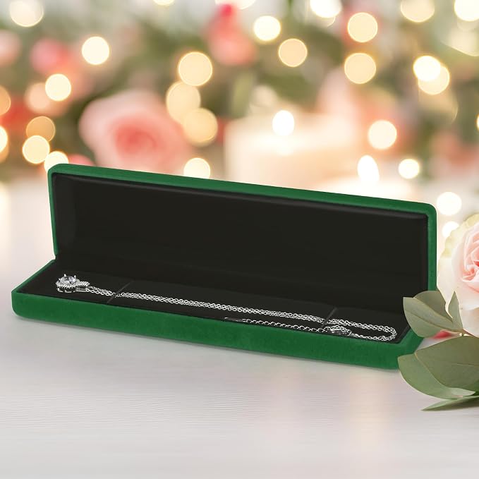 KUKUVR 2 Pieces Metal Velvet Necklace Bracelet Gift Box, Soft Lining Bracelet Pendant Long Chain Organizer Holder Display Case for Wedding Engagement Birthday Anniversary (Green) - Image 7
