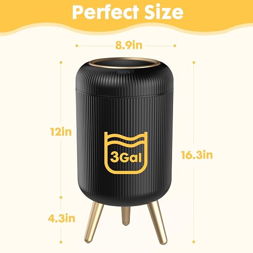 Bathroom Trash Can Automatic Touchless,3 Gallon Smart Motion Sensor Trash Bin with Lid,Plastic Black Garbage Can Wastebaskets with Removable Legs for Kitchen, Office, Toilet, Bedroom - Image 7