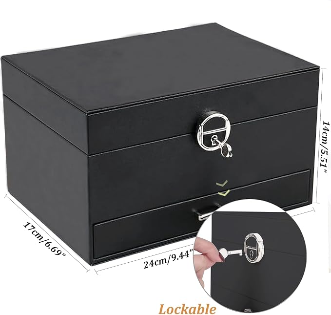 QBestry Earring Jewelry Box for Women Girls Stud Organizer, 5 Layers Black Jewelry Organizer Box With Lock Necklaces and Earrings Holder Jewelry Box with Earring Organizxer for Women Girls Xmas Gifts - Image 9