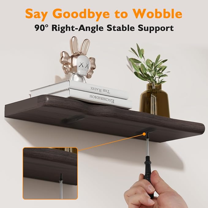Floating Shelves for Wall Rustic Farmhouse 24 Inch Floating Shelf Bathroom Wooden Shelves for Wall Mounted Live Edge Pine Shelf with Unique Natural Grain for Living Room Bedroom Kitchen (Grey) - Image 9