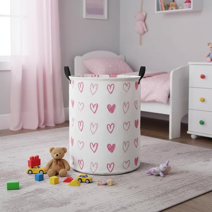 Baby Laundry Hamper kids laundry Basket Waterproof Laundry Bag for Bedroom Toy Clothes Organizer Room Décor(Pink Heart) - Image 6