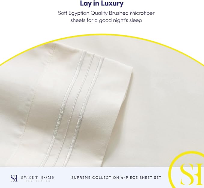 Twin Sheets - Breathable Luxury Sheets with Full Elastic & Secure Corner Straps Built In - 1800 Supreme Collection Extra Soft Deep Pocket Bedding Set, Sheet Set, Twin, Ivory