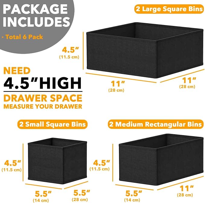 SpaceAid Drawer Organizer for Clothes, 6 Pack Dresser Drawer Organizer Bins, Closet Organizers and Storage Dividers for Clothing, Underwears, Socks (Black) - Image 6