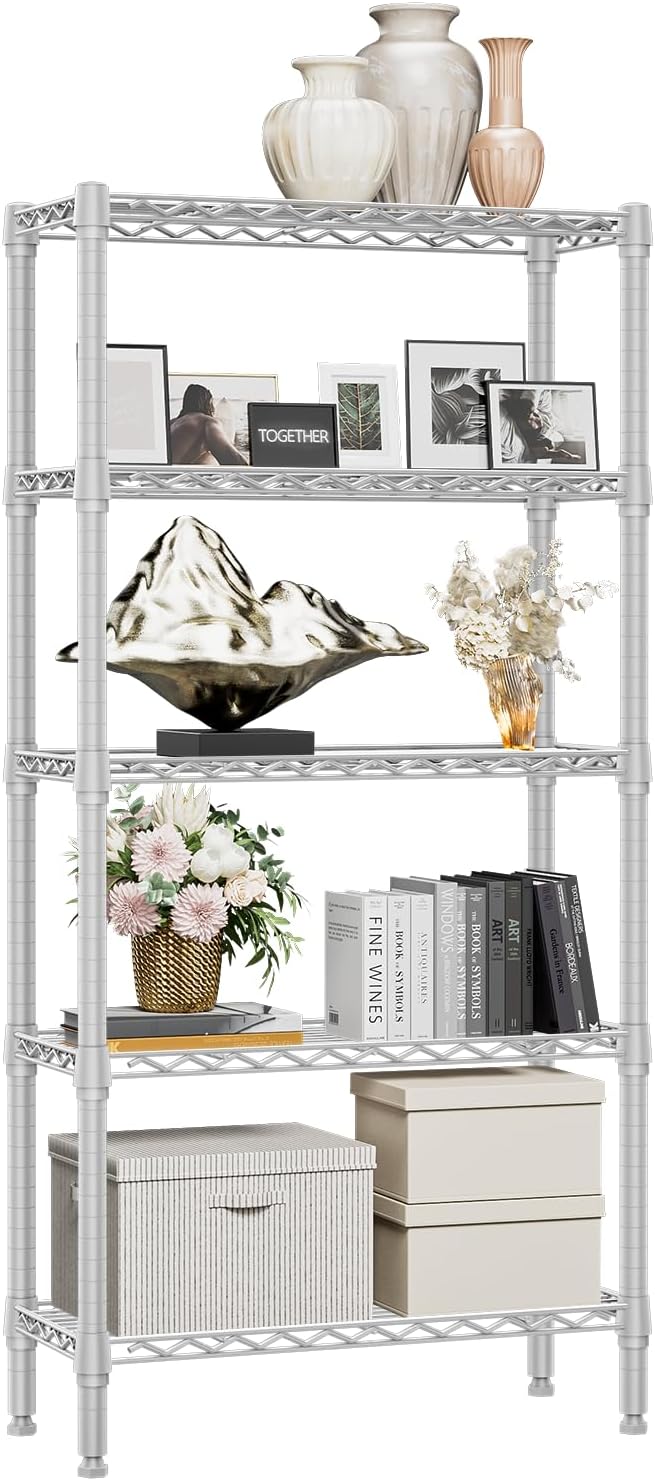 M MZG 1250 lbs 5 Tier Shelf Metal Storage Shelves Wire Rack Closet Organizers for Garage Kitchen Bathroom Laundry White 11.8" D x 29.5" W x 59.5" H - Image 8