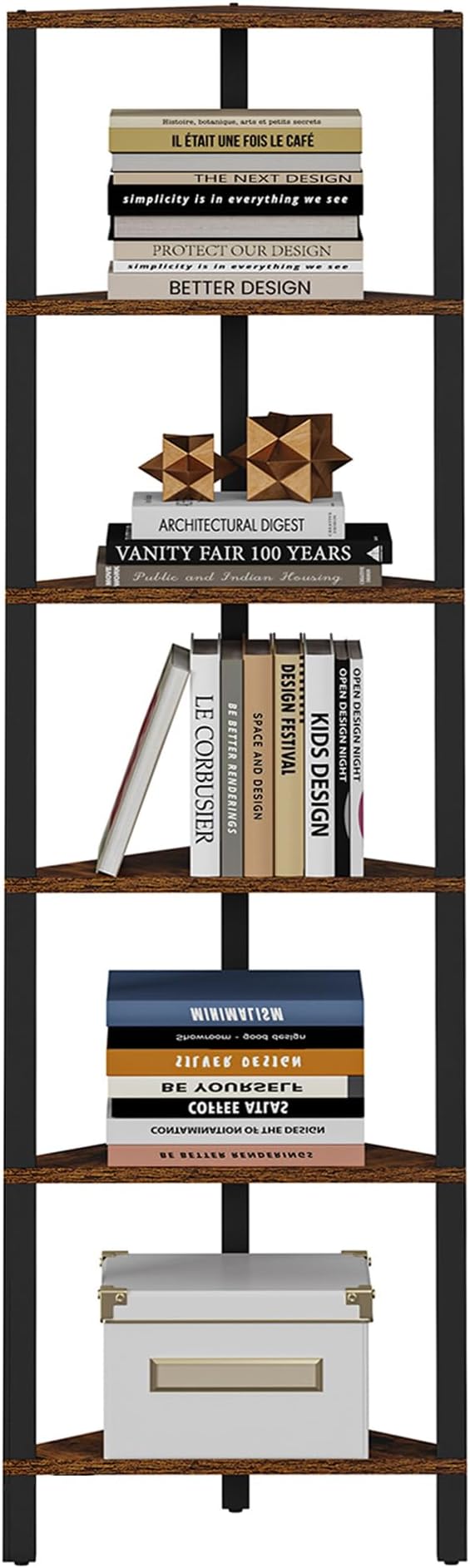 TUTOTAK Corner Shelf, 6-Tier Corner Bookshelf for Small Space, Narrow Display Corner Shelf Stand with Storage Rack, for Living Room, Bedroom, Rustic Brown BS05BB006 - Image 9