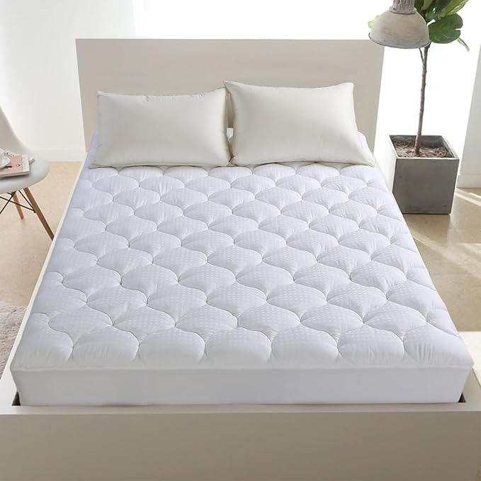 LEISURE TOWN Cotton Full XL Size Mattress Pad Fitted Quilted Mattress Cover Pillow Top Mattress Topper Cooling Soft Breathable Mattress Protector with 8-21 Deep Pocket,Machine Washable (54x75 White)