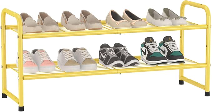 SUFAUY 2-Tier 33" Wide Shoe Rack, Closet Metal Wire, Stackable, Gold - Image 9