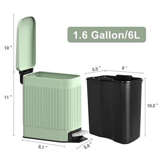 TrashAid Slim Bathroom Trash Can with Lid Soft Close, 6 Liter/1.6 Gallon Stainless Steel Small Garbage Can with Removable Inner Bucket, Step Pedal, Slim Wastebasket for Toilet, Office, Bedroom, Green - Image 8