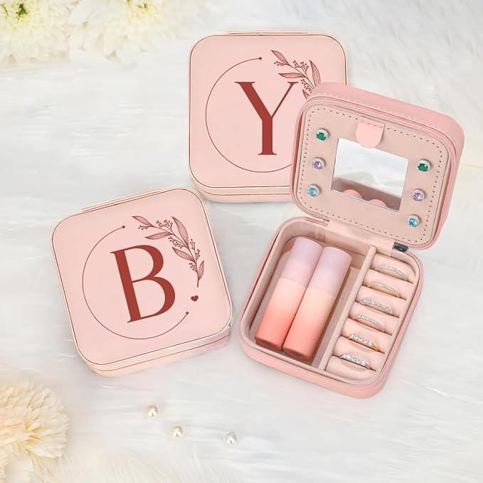 SANDJEST Personalized Jewelry Box, Pink Small Travel Jewelry Box with Initial B, Monogrammed Jewelry Case Organizer for Girls Women Teen, Mini Travel Essentials Gifts for Christmas Birthday - Image 7