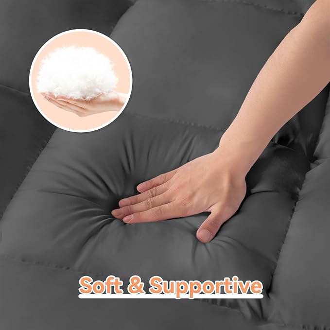 Topllen King Mattress Topper for Back Pain Relief, Extra Thick Pillow Top Plush Mattress Pad with Deep Pocket, Soft Pillowtop King Size Bed Toppers Filled Fluffy Down Alternative, Gray