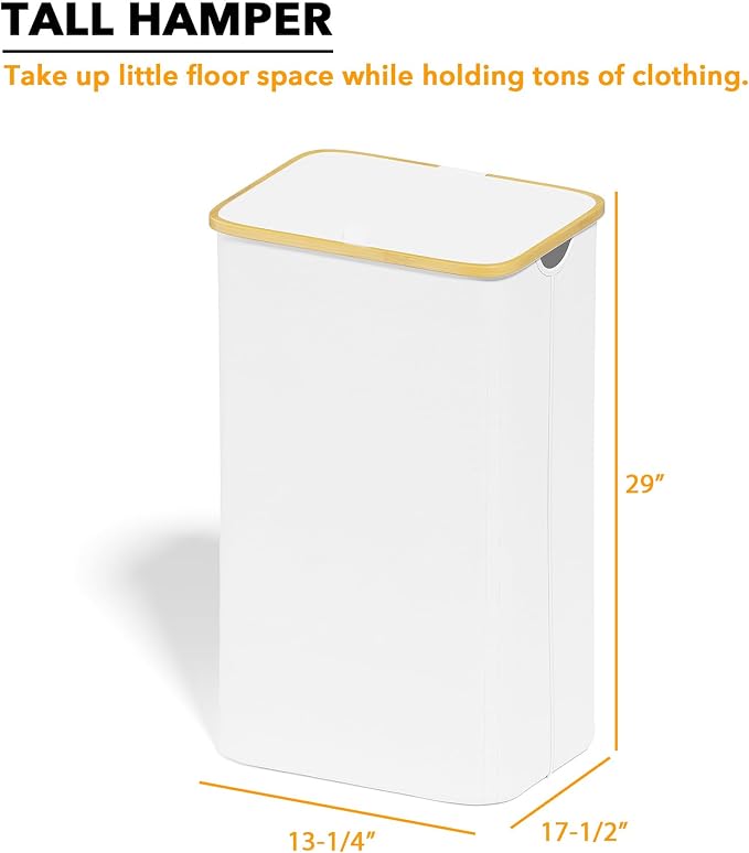 SpaceAid Laundry Hamper with Lid, 110L Large Tall Clothes Basket Bin with Bamboo Handles, Collapsible Laundry Hamper for Bedroom, Bathroom, Dorm, Laundry Room - White - Image 5