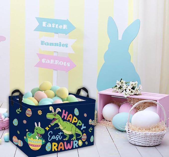 Rectangle Easter Dinosaur Baskets Kids Baskets Cute Storage Bin Organizer Box for Room Decor Gift Basket(Easter dinosaur) - Image 7