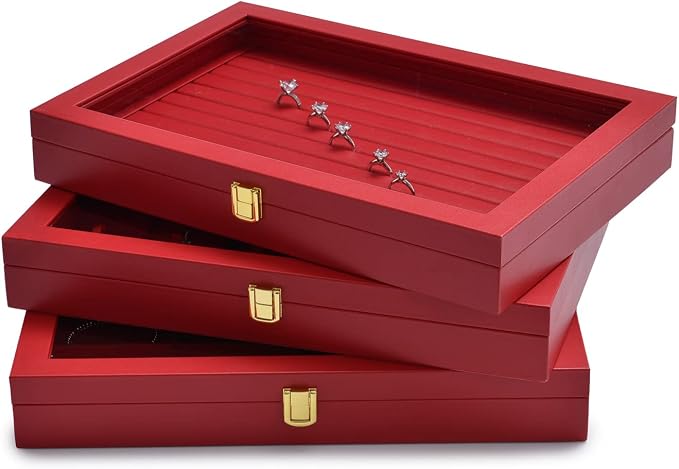 Oirlv Luxury Leather 24 Grid Jewelry Tray with Transparent Lid Earrings Rings Organizer Box Stackable Jewelry Box Drawer Inserts Women Gift - Image 9