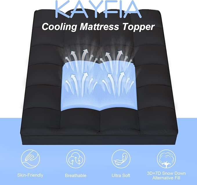 KAYFIA TwinXL Mattress Topper,Extra Thick Mattress Pad Cover for Deep Sleep,3D+7D Snow Down Alternative Fill Overfilled Plush Pillow Top Mattress with 8-23 Inch Deep Pocket-Black