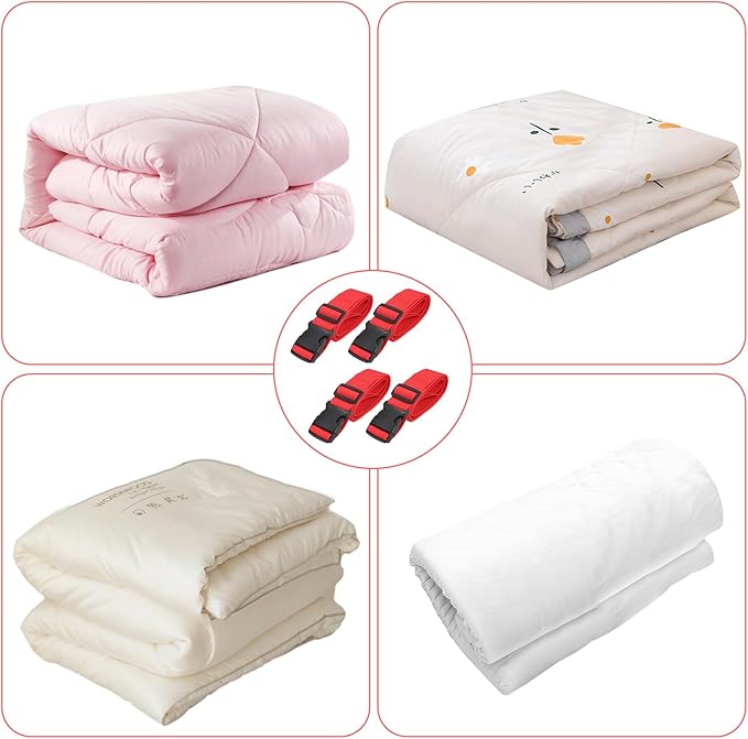 4 Pcs Mattress Topper Straps,63" L x 1.5" W,Adjustable Foam Mattresses Packing Straps with Sturdy Locked Buckles for Moving House Gel Mattress Topper,Storing Bedding Supplies,Red