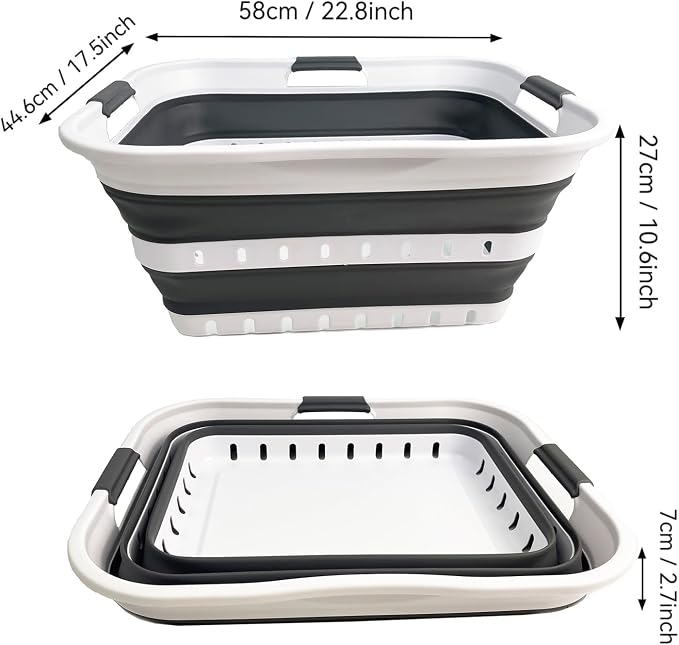 SAMMART 42L (11 gallon) Collapsible Plastic Laundry Basket - Foldable Pop Up Storage Container/Organizer - Space Saving Hamper/Basket (1, White/Steel Gray) - Image 7