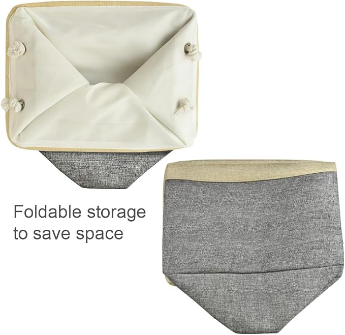 TheWarmHome Storage Basket for Organizing - Fabric Large Cubes 3 Pack 16x12x12 inch Baskets, Cube Storage Bin for Shelves Organizer Closet Cloth Gift Toy (Gold & Grey) - Image 7