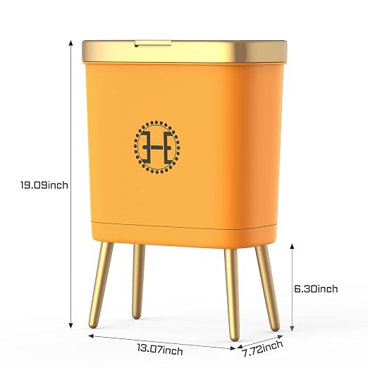 Procade Bedroom Trash Can with Lid,Slim Bathroom Trash Cans with Lids, Dog Proof Trash Bin with Press Top Lid,Modern Gold Trash Can Plastic Waste Basket for Living Room, Office,Kitchen, 4 Gal-Orange - Image 7