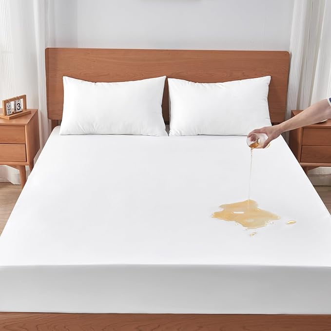 Queen Mattress Protector, Waterproof Mattress Cover with 18" Deep Pocket Bed Cover, Fitted Sheet Style Noiseless Breathable Machine Washable, White (60'' X 80'')