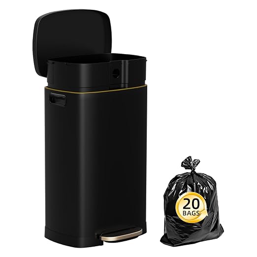 KdbK 13 Gallon Trash Can with Lid, 50L Fingerprint Proof Stainless Steel Kitchen Trash Can with Removable Inner Bucket and Lid Soft Close, Pedal Rubbish Bin for Home Office, Black - Image 7