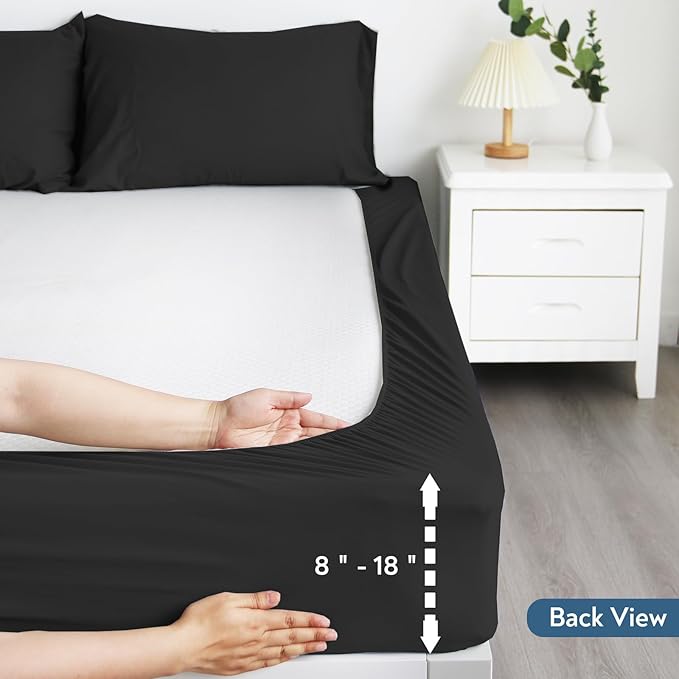 2 Pack Queen Mattress Protector Waterproof Cover, Waterproof Bed Queen Fitted Sheet Only, Machine Washable 18" Deep Pocket Mattress Covers for Bed, Black