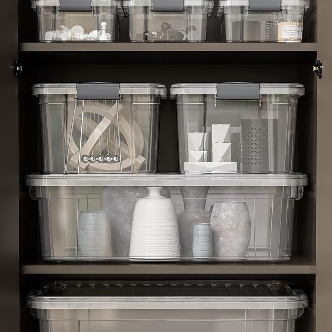 Superio Clear Storage Boxes with Lids, 21 Quart Plastic Container Bins for Organizing, Stackable Crates, BPA Free, Non Toxic, Odor Free, Organizers for Home, Office and Dorm, 6 Pack