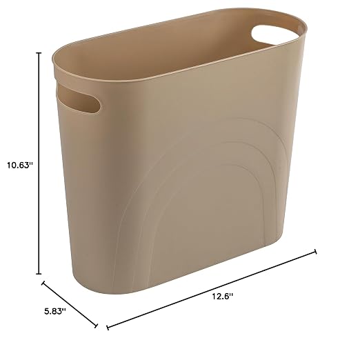 rejomiik Small Trash Can, 3.5 Gallon Slim Garbage Can Plastic Waste Basket with Handles Container Bin for Narrow Spaces Bathroom, Bedroom, Kitchen, Office at Home, Khaki - Image 8