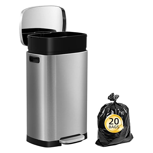KdbK 13 Gallon Trash Can with Lid, 50L Fingerprint Proof Stainless Steel Kitchen Trash Can with Removable Inner Bucket and Lid Soft Close, Pedal Rubbish Bin for Home Office - Image 6