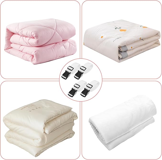 4 Pcs Mattress Topper Straps,63" L x 1.5" W,Adjustable Foam Mattresses Packing Straps with Sturdy Locked Buckles for Moving House Gel Mattress Topper,Storing Bedding Supplies,White
