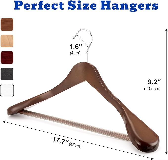 HOUSE DAY Wood Suit Hangers for Men 24 Pack, Smooth Wide Shoulder Wooden Hangers with Non Slip Pant Holder, Wide Hangers for Suits, Coats, Jackets, Heavy Wide Clothes Hanger, Walnut - Image 9