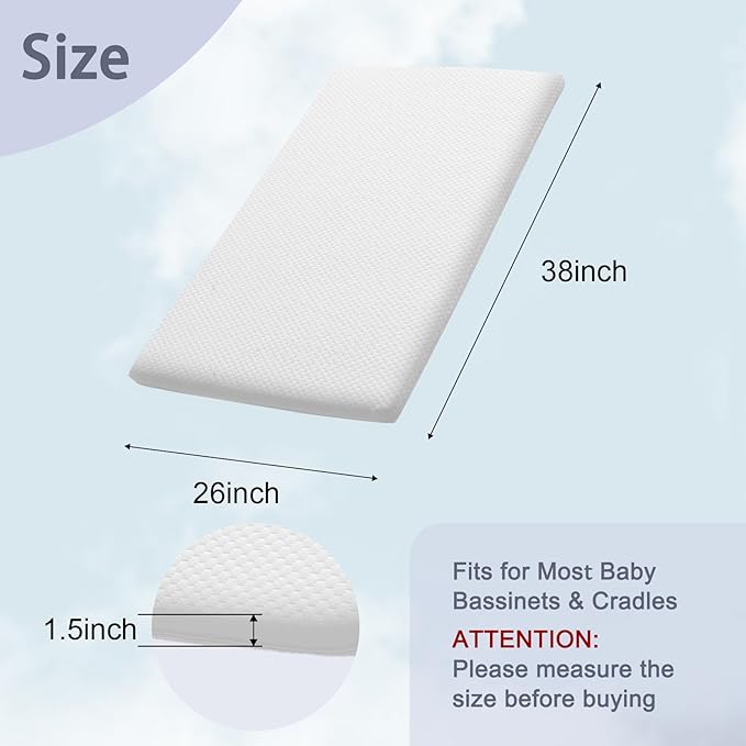 Lisara Pack and Play Mattress, 38 x 26 Pack N Play Mattress for Babies and Toddlers, Dual Sided Gel Memory Foam Waterproof, Removable and Breathable Ice Silk Cover