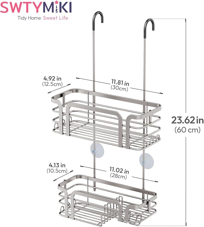 SWTYMIKI Shower Caddy Hanging Organizer - Over the Door Shower Caddy with Soap Holder, 11 Hooks, 2 Installation Ways, Stainless Steel Rustproof Bathroom Organizer, Sand Nickel - Image 8