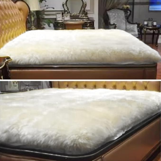 Sheepskin Wool Mattress Topper (203X96cm, Queen, White, Breathable, Dry Clean Only)
