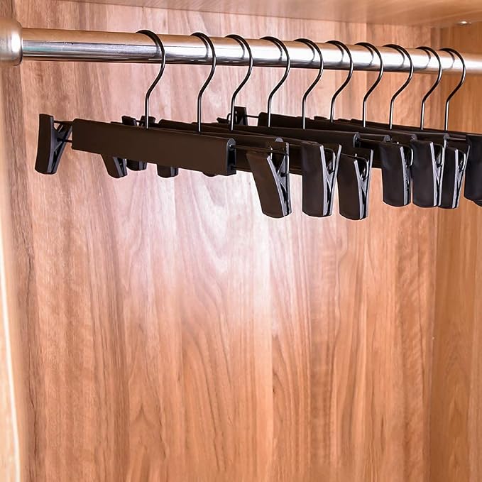 Skirt Hangers,Pants Hangers with Clips,360 ° Swivel Hooks Space Saving Hangers for Pants, Skirts, Clothes, Jeans (10Pack, Black) - Image 7