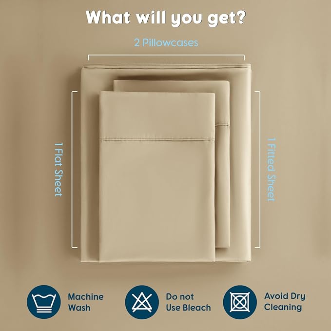 SONORO KATE 100% Egyptian Cotton Sheets Set - 1000 High Thread Count, Luxury 5-Star Hotel Sateen Bed Sheets, Soft, Breathable Long Staple Sheets, Fit up to 16" - 4 PC (Beige,King)