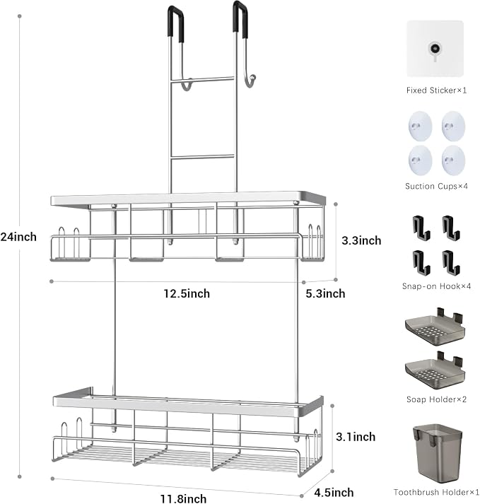 Aitatty Over the Door Hanging Shower Caddy: Rustproof Hanging Organizer over the Door - No Drilling Bathroom Rack for Inside Shower Chrome - Image 7