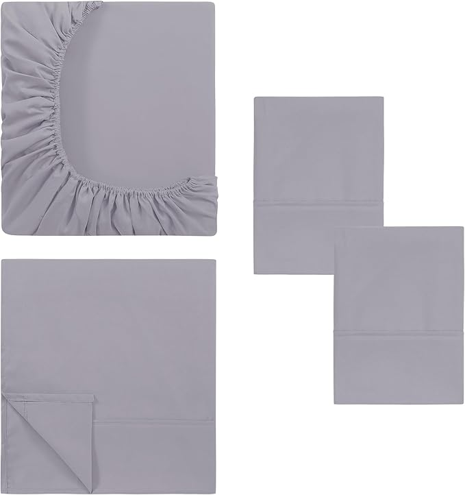 Modern Threads Soft Microfiber Solid Sheets - Luxurious Microfiber Bed Sheets - Includes Flat Sheet, Fitted Sheet with Deep Pockets, & Pillowcases Lilac Marble Queen