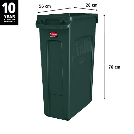 Rubbermaid Commercial Products Slim Jim Plastic Rectangular Recycling/Compost Bin with Venting Channels 23 Gallon Green Recycling (FG354007GRN) - Image 2