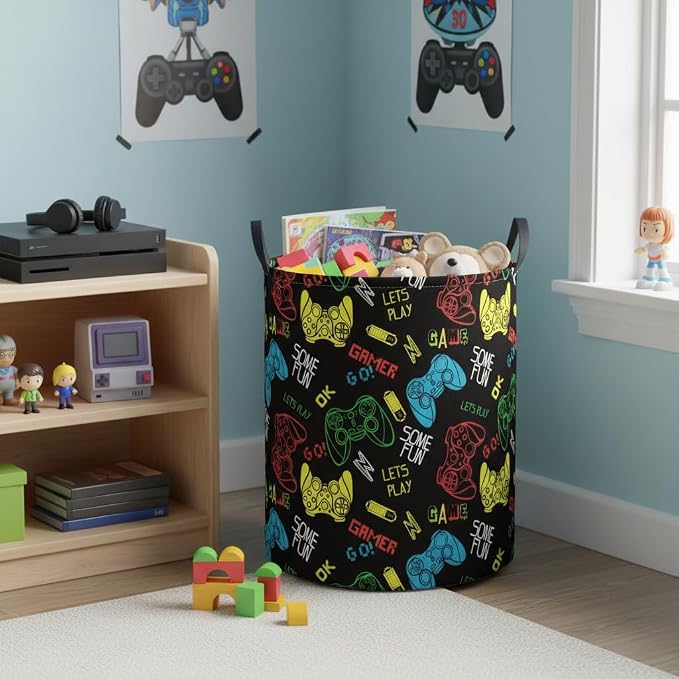 Baby Laundry Basket Baby Nursery Hamper Kids Laundry Basket Toy Storage Bin for Boys Room Decor Gift Baskets for Bedroom Bathroom(Game) - Image 6