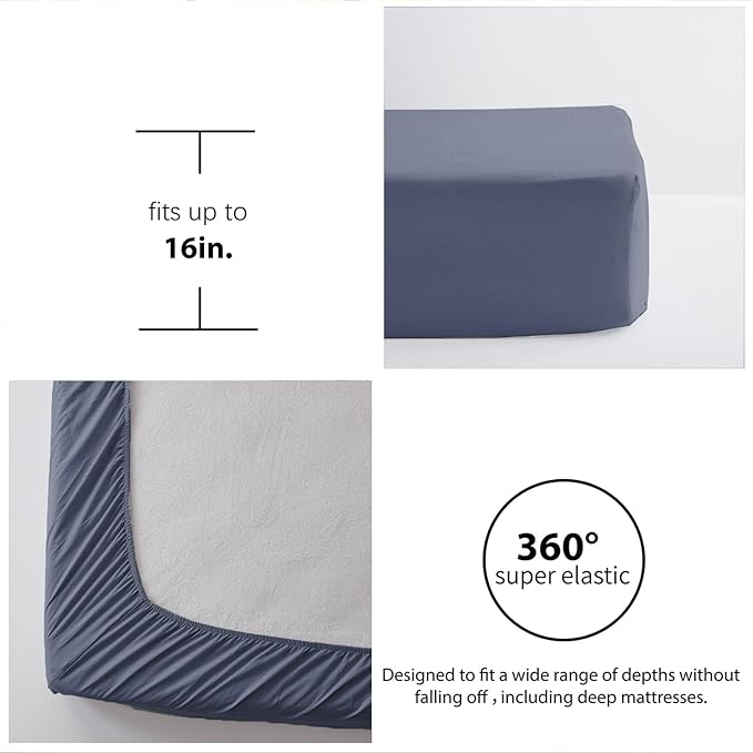 Zzlpp King Comforter Set 7 pieces, Greyish Blue Seersucker Bedding Set with 1 Comforter, 2 Pillow Shams, 2 Pillowcases, 1 Flat Sheet, 1 Fitted Sheet