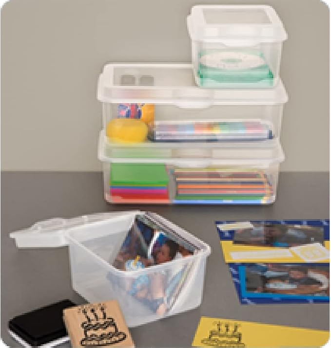 Sterilite FlipTop, Stackable Small Storage Bin with Hinging Lid, Plastic Container to Organize Desk at Home, Classroom, Office, Clear, 1-Pack - Image 8