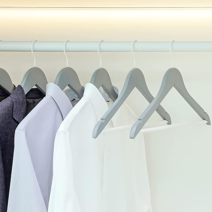 TOPIA HANGER Premium Wooden Hangers with Non-slip Pant Bar, 360°Swivel Hook and Shoulder Notches, 16 Pack Solid Wood Clothes Hangers for Suit, Coat, Jacket, Camisole(Grey/White)-CT35GW6 - Image 7