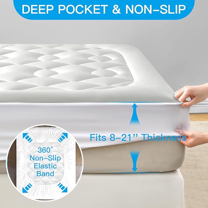 Cooling Mattress Topper King Size - Pillow Top Mattress Pad for Hot Sleepers - Breathable Ultra Soft Mattresses Protector with 8-21 Inch Deep Pocket (78x80 inch, Pearl White)