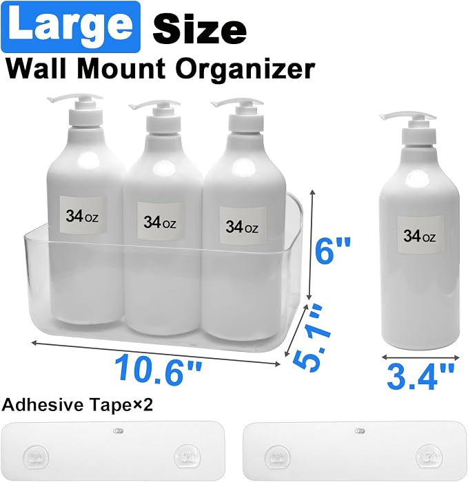 Diesisa Acrylic Wall Mount Organizer - 5.1" D x 10.9" W x 6" H, Large Size Adhesive Wall Self - Shower Caddies Organizer - Bathroom Shelves with Self Adhesive Tape for Bathroom, Kitchen - Large Size - Image 9