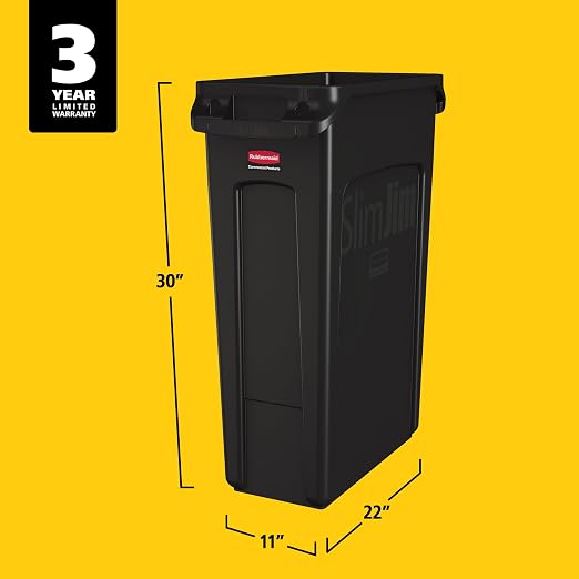 Rubbermaid Commercial Products Slim Jim Plastic Rectangular Trash/Garbage Can With Venting Channels, 23 Gal, Black, for Kitchen/Office/Workspace - Image 7