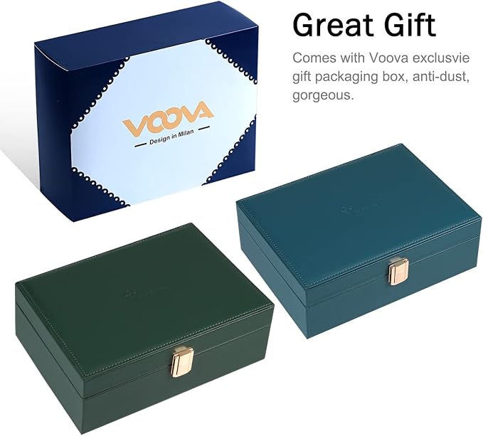 Voova Jewelry Box Organizer for Women Girls, 2 Layer Large Men Jewelry Storage Case, PU Leather Display Jewellery Holder with Removable Tray for Necklace Earrings Rings Bracelets, Indigo - Image 7