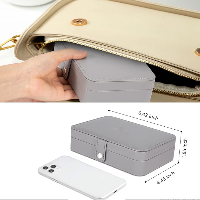Voova Jewelry Box Organizer for Women Girls, 2 Layer Large Men Jewelry Storage Case, PU Leather Display Jewellery Holder with Removable Tray for Necklace Earrings Rings Bracelets (Grey, Small) - Image 7